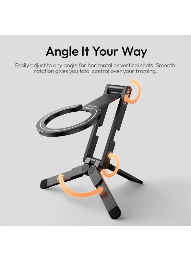 ULANZI MA60 Magnetic Phone Tripod Stand for iPhone - Aluminium Smartphone Mini Tripod Pocket Cell Phone Stand Strong Magnet Quick Mount Compatible with iPhone 16 15 14 13 12 Series, Black - Image 2