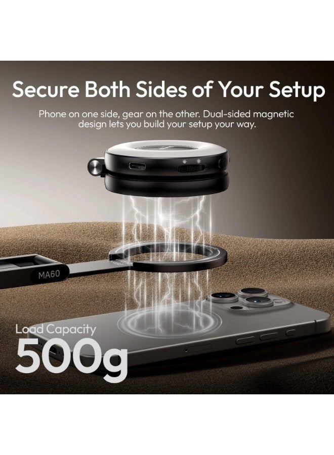 ULANZI MA60 Magnetic Phone Tripod Stand for iPhone - Aluminium Smartphone Mini Tripod Pocket Cell Phone Stand Strong Magnet Quick Mount Compatible with iPhone 16 15 14 13 12 Series, Black - Image 4