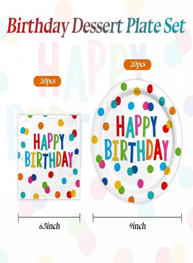 HiEnjoin 40PCS Happy Birthday Party Plates and Napkins, Happy Birthday Desserts Plates Disposable Rainbow Dots Tableware Supplies for Adults and Kids Party Decorations - Image 2