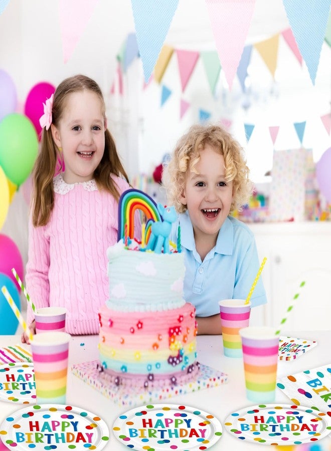 HiEnjoin 40PCS Happy Birthday Party Plates and Napkins, Happy Birthday Desserts Plates Disposable Rainbow Dots Tableware Supplies for Adults and Kids Party Decorations - Image 5