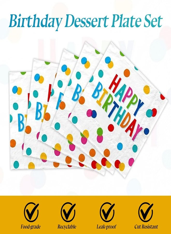 HiEnjoin 40PCS Happy Birthday Party Plates and Napkins, Happy Birthday Desserts Plates Disposable Rainbow Dots Tableware Supplies for Adults and Kids Party Decorations - Image 4