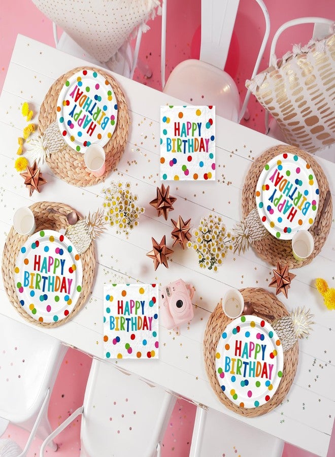 HiEnjoin 40PCS Happy Birthday Party Plates and Napkins, Happy Birthday Desserts Plates Disposable Rainbow Dots Tableware Supplies for Adults and Kids Party Decorations - Image 3