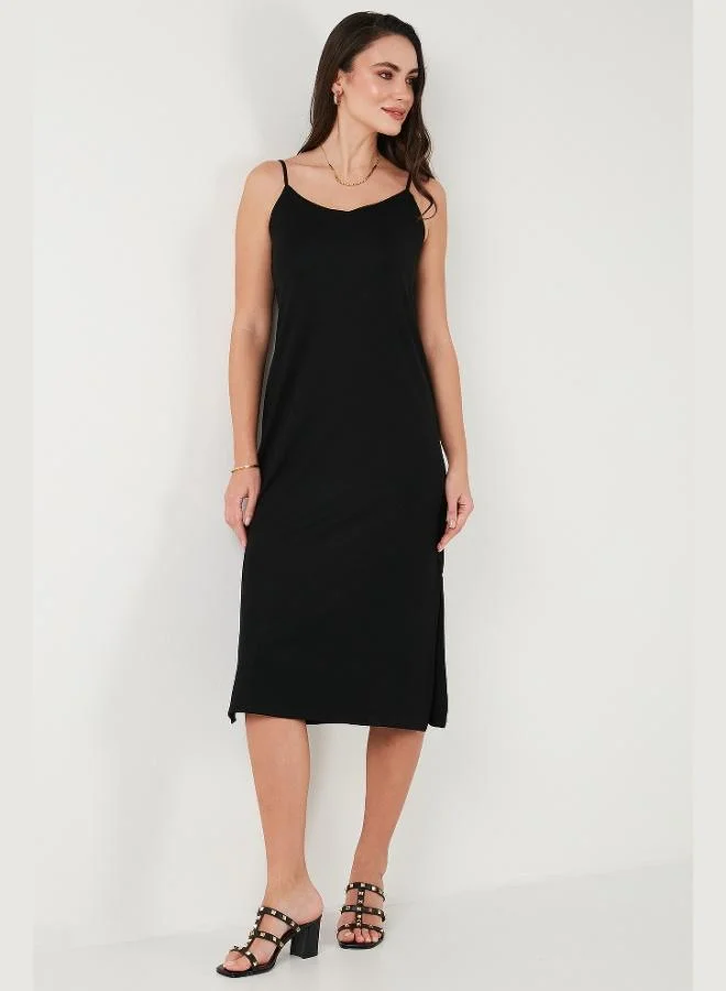 ليلا فستان ميدي ليلا بقصة عادية وحزام حبل بفتحة للنساء