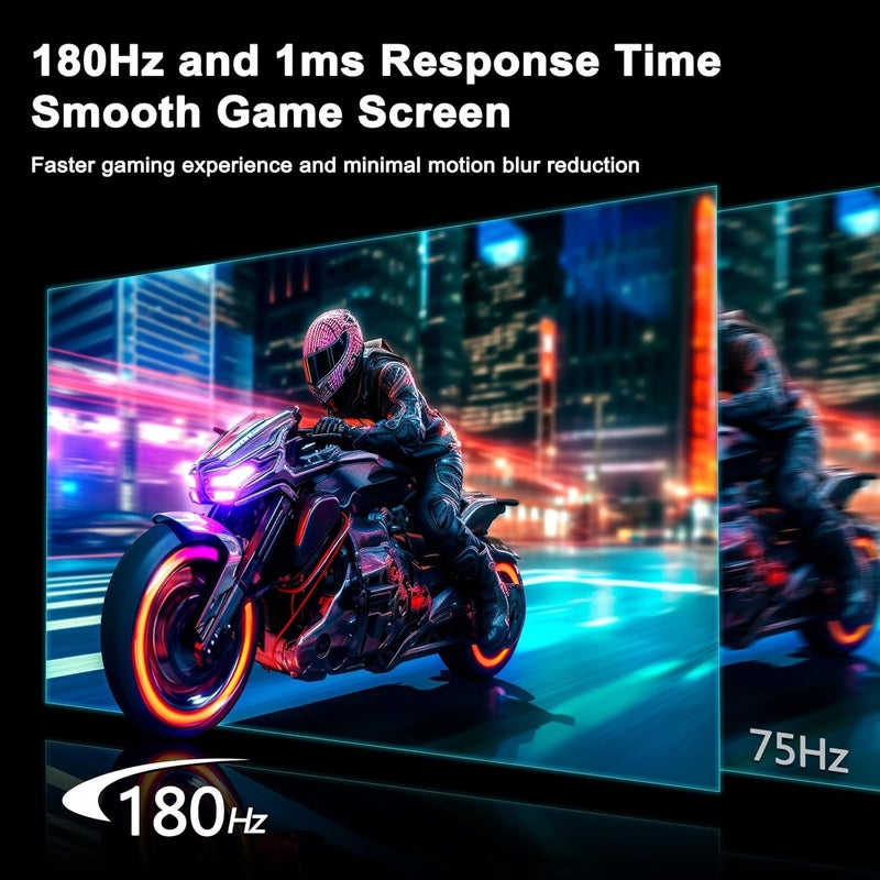 Sansui شاشة ألعاب IPS بحجم 27 بوصة WQHD 2560 x 1440، 180Hz 1ms، شاشة كمبيوتر، DP 1.2 x2 | HDMI 2.0 x2 | تركيب VESA، 120% sRGB HDR رعاية العين قاعدة معدنية (كابل DP متضمن) - Image 2