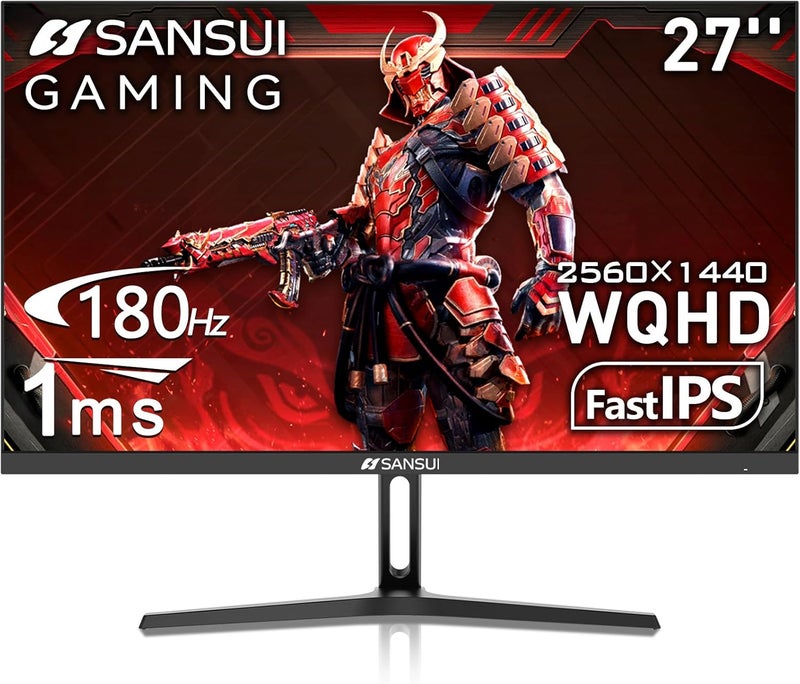 Sansui شاشة ألعاب IPS بحجم 27 بوصة WQHD 2560 x 1440، 180Hz 1ms، شاشة كمبيوتر، DP 1.2 x2 | HDMI 2.0 x2 | تركيب VESA، 120% sRGB HDR رعاية العين قاعدة معدنية (كابل DP متضمن) - Image 1