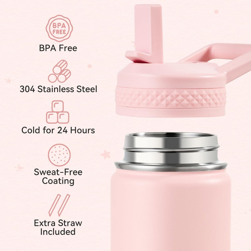 Fijinhom 12 oz Kids Water Bottle, Toddler Water Bottle with Straw, Boys&Girls Bottle for School, 304 Stainless Steel Vacuum Insulated Bottle for Kids, BPA-Free, Leak-Proof, Pink - Image 3