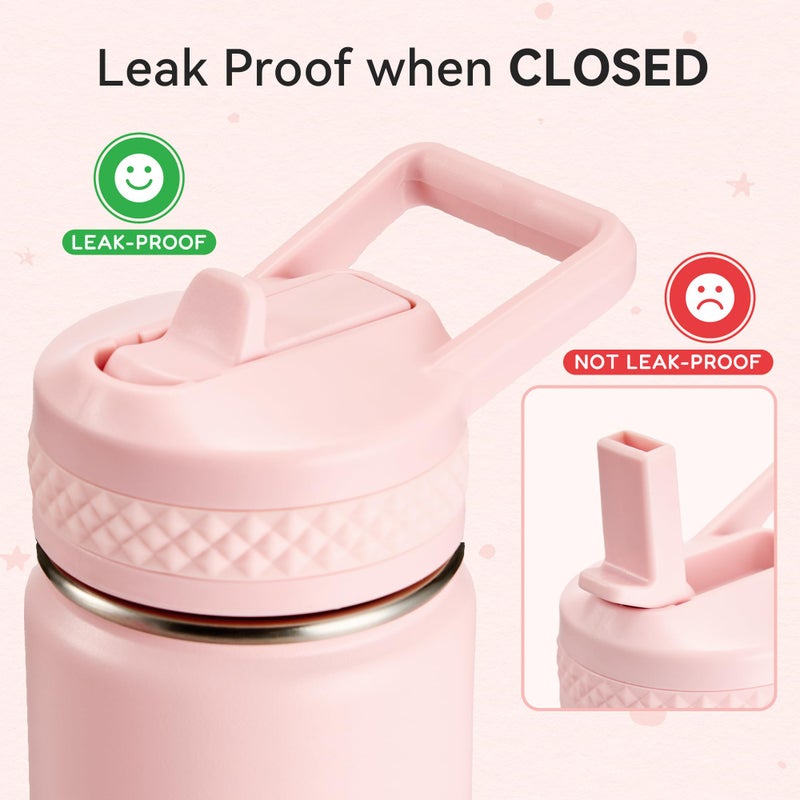 Fijinhom 12 oz Kids Water Bottle, Toddler Water Bottle with Straw, Boys&Girls Bottle for School, 304 Stainless Steel Vacuum Insulated Bottle for Kids, BPA-Free, Leak-Proof, Pink - Image 4