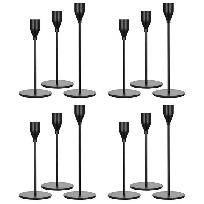 SET OF 12 BLACK CANDLESTICK HOLDERS CANDLE HOLDER FOR TAPER CANDLE FITS 34 INCH THICK CANDLELED CANDLES RETRO METAL CANDLESTICKS FOR CANDLELIGHT DINNER WEDDING BANQUET DECORATION