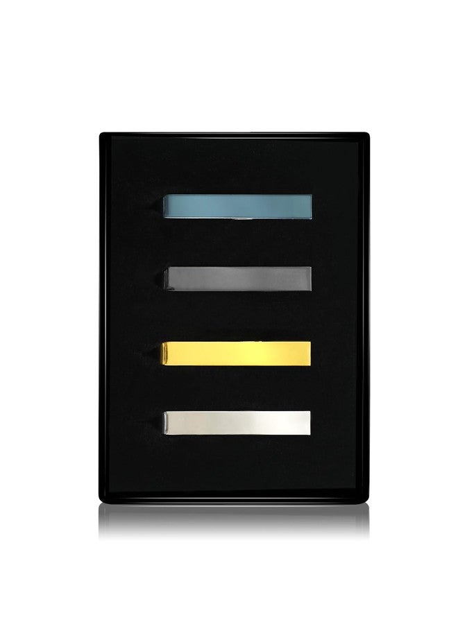 Roctee 4pcs Skinny Tie Clips for Men 1.69 Inch, Tie Clip Tie Bar Tie Bars Pins Clasps Set for Regular Ties Short Slim Thin Ties with Box Black Blue Gold Silver - Image 1