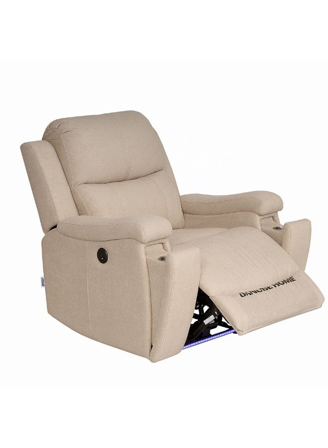 DANUBE HOME Paladin 1 Seater Fabric Recliner with LED & Cup Holder - Beige | Stylish & Comfortable Recliner Sofa | Ideal for Living Room & Home Theater - Image 3