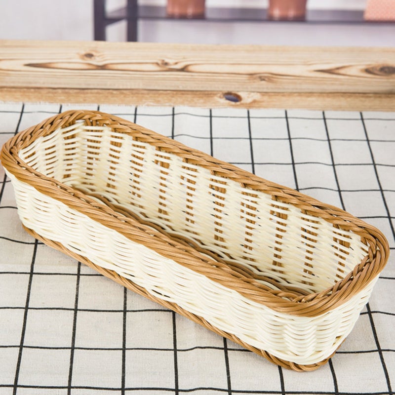 1pc Rectangular Imitation Rattan Basket Woven Plate Basket Basket for Kitchen Home (Chocolate White, 28x11x7cm) - Image 3