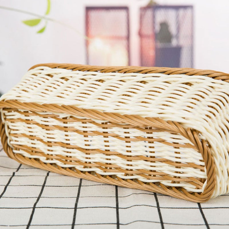 1pc Rectangular Imitation Rattan Basket Woven Plate Basket Basket for Kitchen Home (Chocolate White, 28x11x7cm) - Image 4