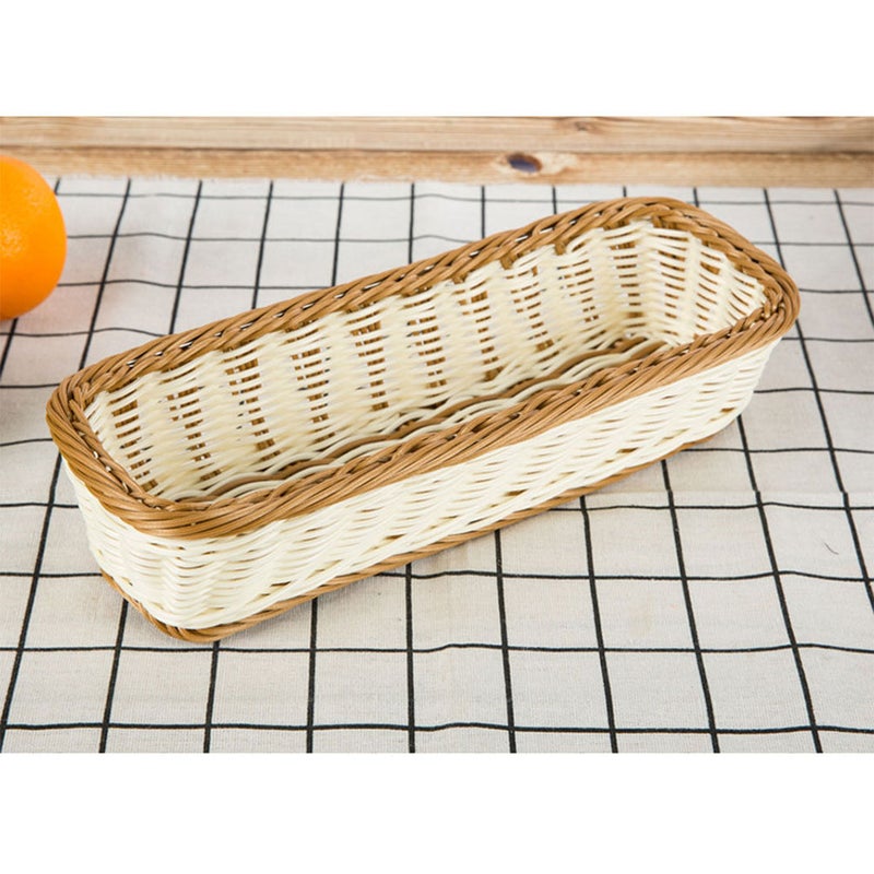 1pc Rectangular Imitation Rattan Basket Woven Plate Basket Basket for Kitchen Home (Chocolate White, 28x11x7cm) - Image 5