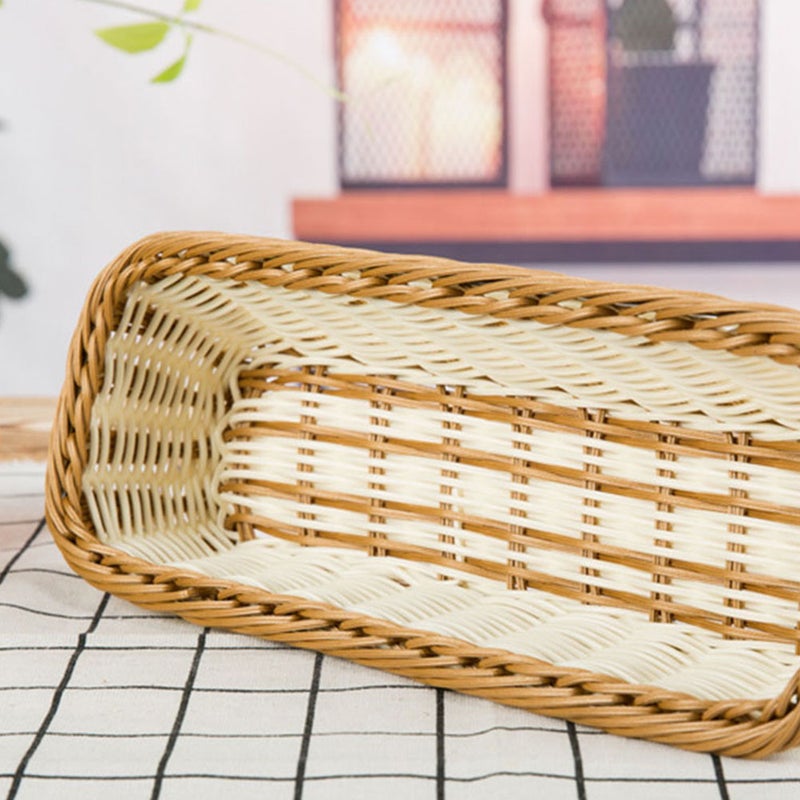 1pc Rectangular Imitation Rattan Basket Woven Plate Basket Basket for Kitchen Home (Chocolate White, 28x11x7cm) - Image 2
