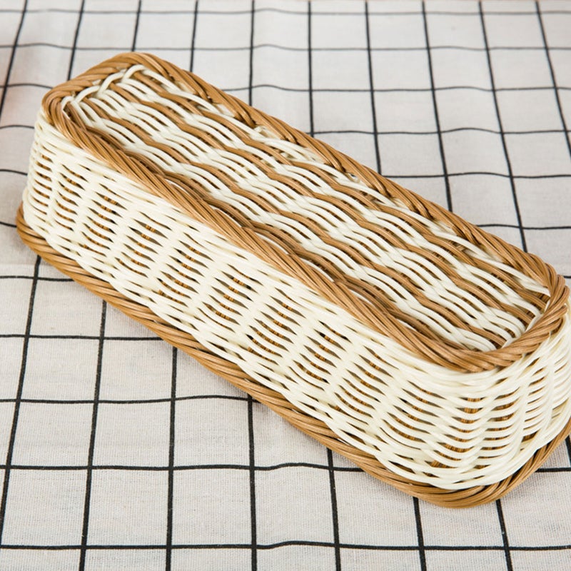 1pc Rectangular Imitation Rattan Basket Woven Plate Basket Basket for Kitchen Home (Chocolate White, 28x11x7cm) - Image 1