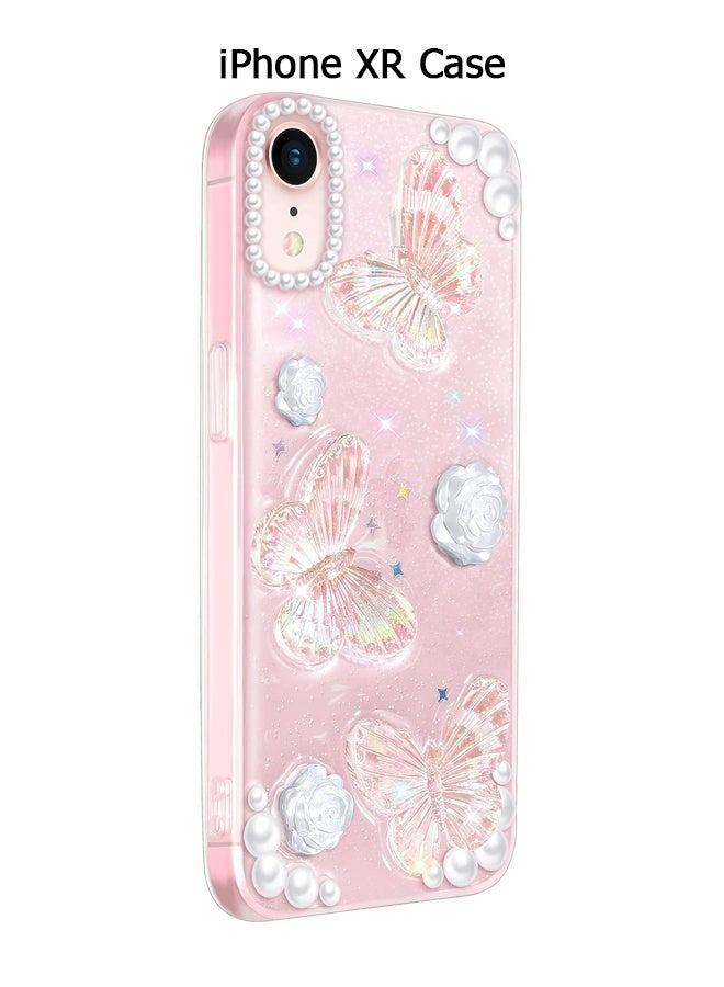 دبليو أف أف أو متوافق مع حافظة iPhone XR - جراب هاتف 3D Butterfly Rose Flower Shiny Girl - حافظة هاتف شفافة - مع جراب هاتف Aesthetic Rose Floral لامع - حماية من السقوط TPU - Crystal Butterfly - Image 1