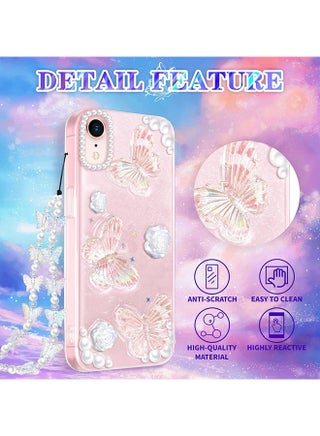 متوافق مع حافظة iPhone XR - جراب هاتف 3D Butterfly Rose Flower Shiny Girl - حافظة هاتف شفافة - مع جراب هاتف Aesthetic Rose Floral لامع - حماية من السقوط TPU - Crystal Butterfly - view 2