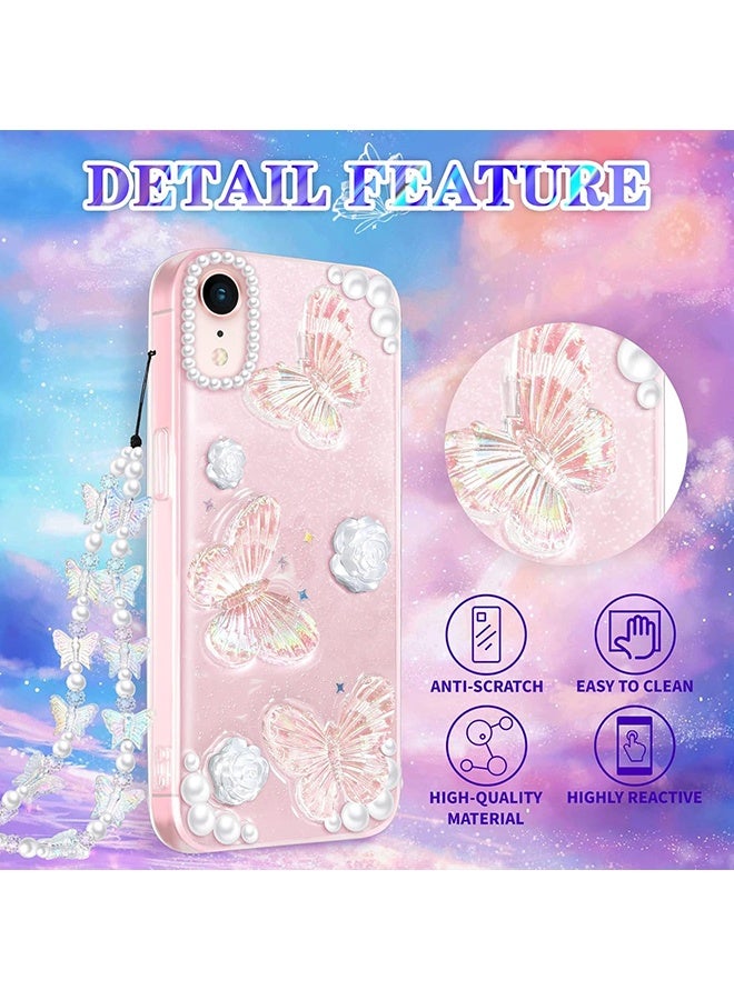 دبليو أف أف أو متوافق مع حافظة iPhone XR - جراب هاتف 3D Butterfly Rose Flower Shiny Girl - حافظة هاتف شفافة - مع جراب هاتف Aesthetic Rose Floral لامع - حماية من السقوط TPU - Crystal Butterfly - Image 2