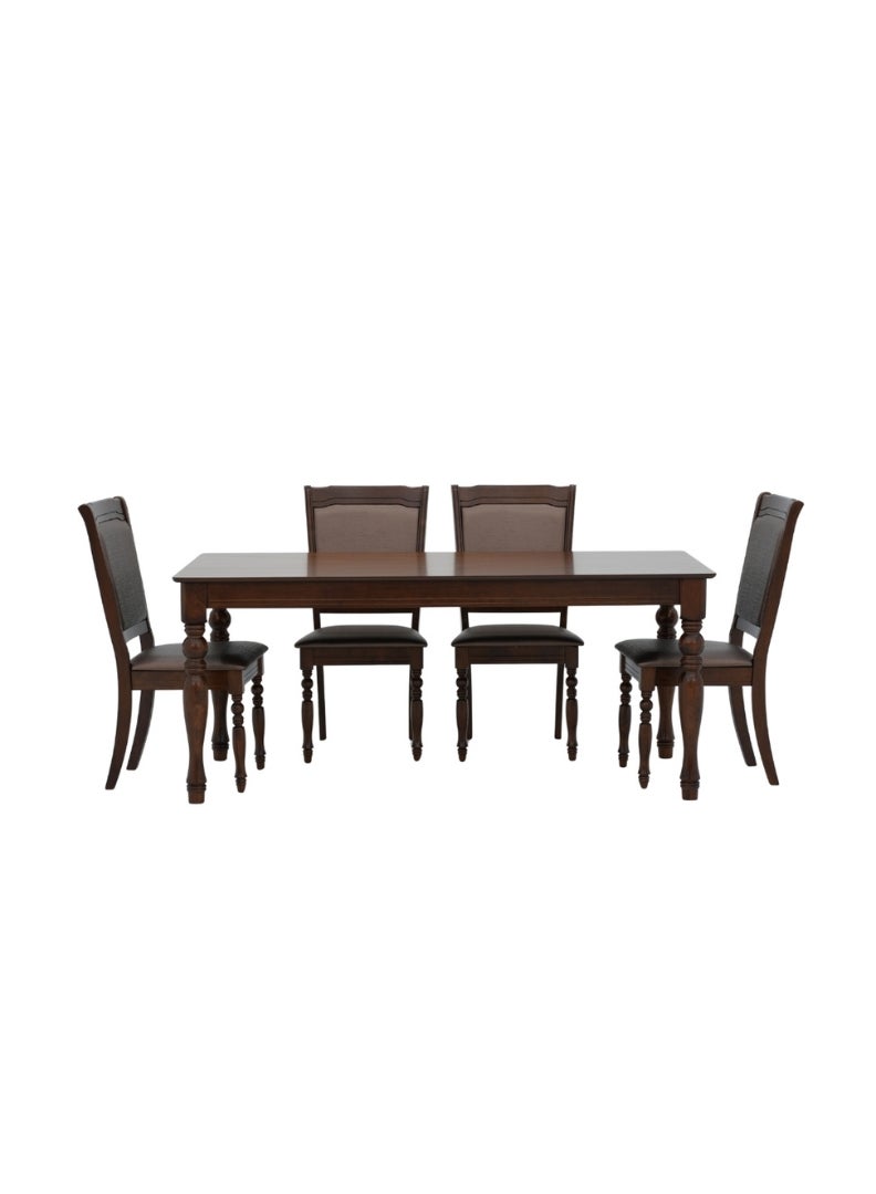 ROYALOAK Wooden Dining 6 Seater, Mindy Wood Veneer Top with Solid Wood Turned Fluted Legs, Cushioned Seat & Backrest for Enhanced Comfort and Support - Image 4