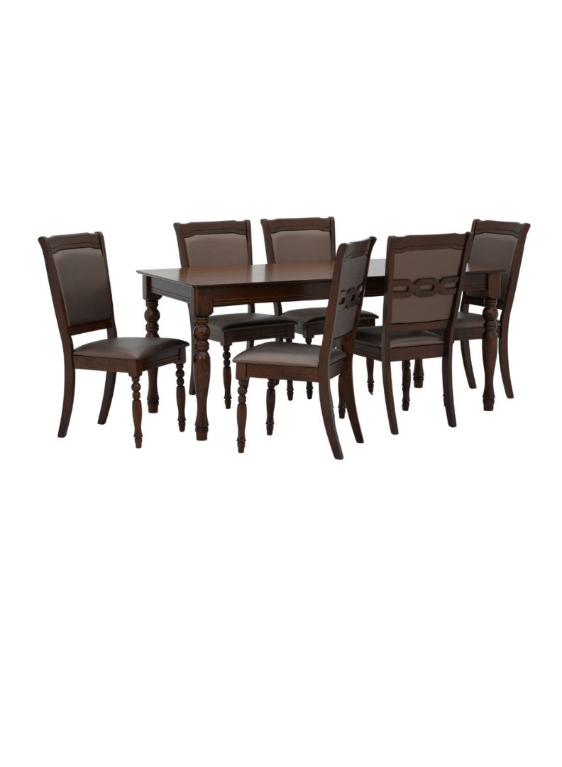 ROYALOAK Wooden Dining 6 Seater, Mindy Wood Veneer Top with Solid Wood Turned Fluted Legs, Cushioned Seat & Backrest for Enhanced Comfort and Support - Image 3