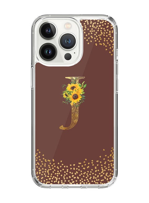 Classic Clear Case For iPhone 15 Pro, Hybrid Soft Case Thin Cover- Custom Monogram Initial Letter Mandala Floral Pattern Alphabet - J ( Brown)