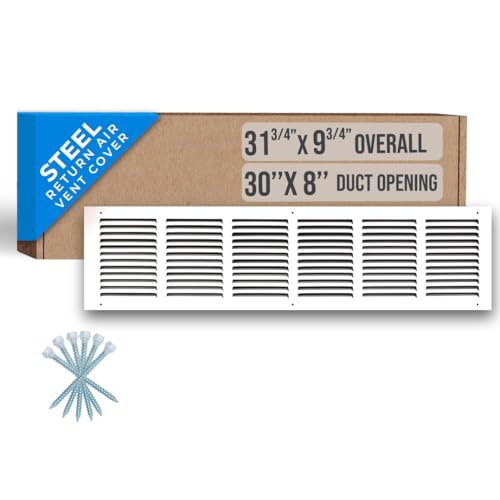 Fits 30x8 Duct Opening Steel Return Air Grille by Handua Vent Cover Grill for Sidewall and Ceiling White HVAC Cold Air Intake Grille Outer Dimensions 3175W X 975H