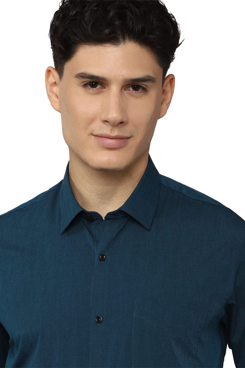 Peter England Men's Everday Regular Fit Solid Shirt | Cotton Rich | 5-Pin Pocketing Navy - Image 4