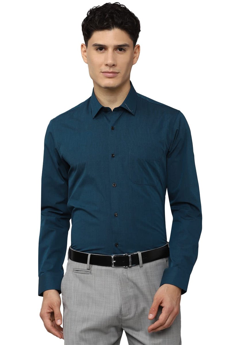 Peter England Men's Everday Regular Fit Solid Shirt | Cotton Rich | 5-Pin Pocketing Navy - Image 1
