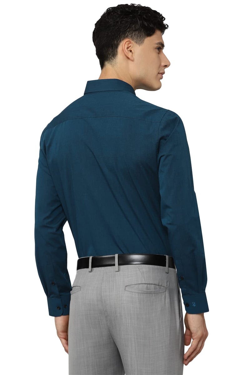 Peter England Men's Everday Regular Fit Solid Shirt | Cotton Rich | 5-Pin Pocketing Navy - Image 3