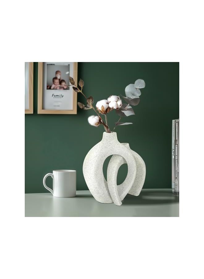 The Bros Ceramic Vase Set of 2: White Vase for Home Decor Hollow Round Matte Donut Vases for Pampas Grass Vases for Living Room Wedding Dinner Table Party Office Bedroom - Image 5
