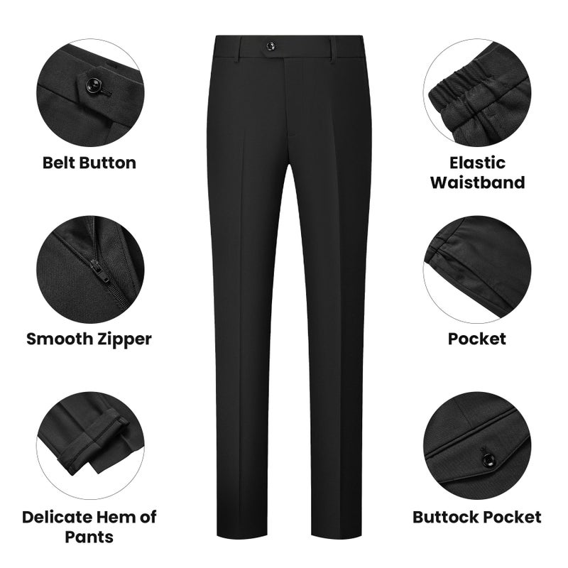 WULFUL Men's 3 Piece Slim Fit Suit Set One Button Blazer Jacket Pants Tuxedo Set for Party Wedding and Business Black - Image 3