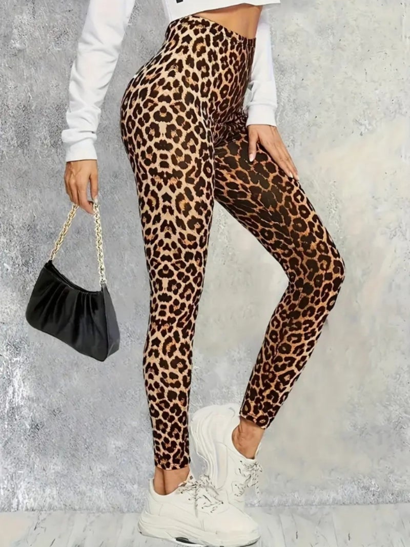 Generic European and American Cross-border 2025 New Leopard Print Womens Yoga Pants Outdoor Sports Body Shaping Tight Peach Hip Yellow leopard print 