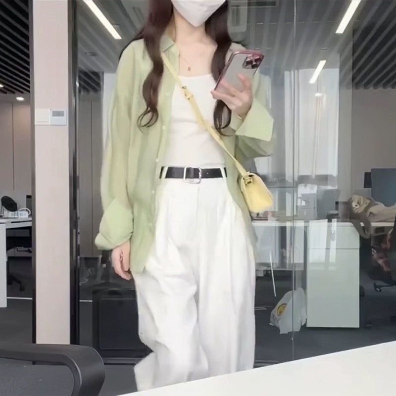 Mint Green Summer Sun Protection Shirt for Women 2024 New Thin Long-sleeved Lazy Style Loose Outwear Sun Protection Clothing Green 【style】
