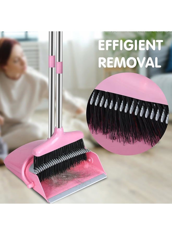Eleckey Pink Broom and Dustpan Set, Broom with Dustpan Combo Set for Home Office Kitchen(Pink) - Image 2