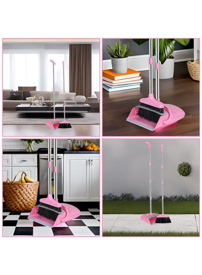 Eleckey Pink Broom and Dustpan Set, Broom with Dustpan Combo Set for Home Office Kitchen(Pink) - Image 4