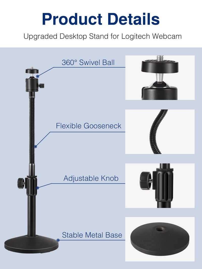 Puroma حامل كاميرا ويب بوروما مع قاعدة عنق الإوز - حامل مكتبي مطور لكاميرات لوجيتك C922 C930e C920S C920 C615 وغيرها مع خيط 1/4" - Image 3