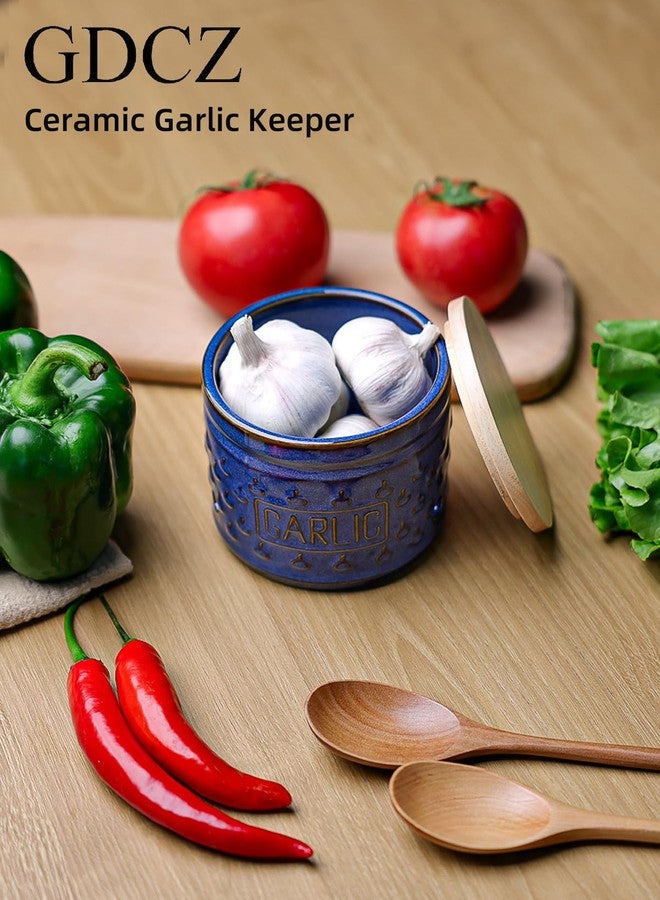 GDCZ Garlic Keeper with Lid, Ceramic Garlic Holder Storage Container to Keep Your Garlic Cloves Fresh Longer, 4.3 Inch (Blue) - Image 4