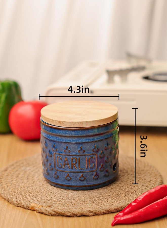 GDCZ Garlic Keeper with Lid, Ceramic Garlic Holder Storage Container to Keep Your Garlic Cloves Fresh Longer, 4.3 Inch (Blue) - Image 2