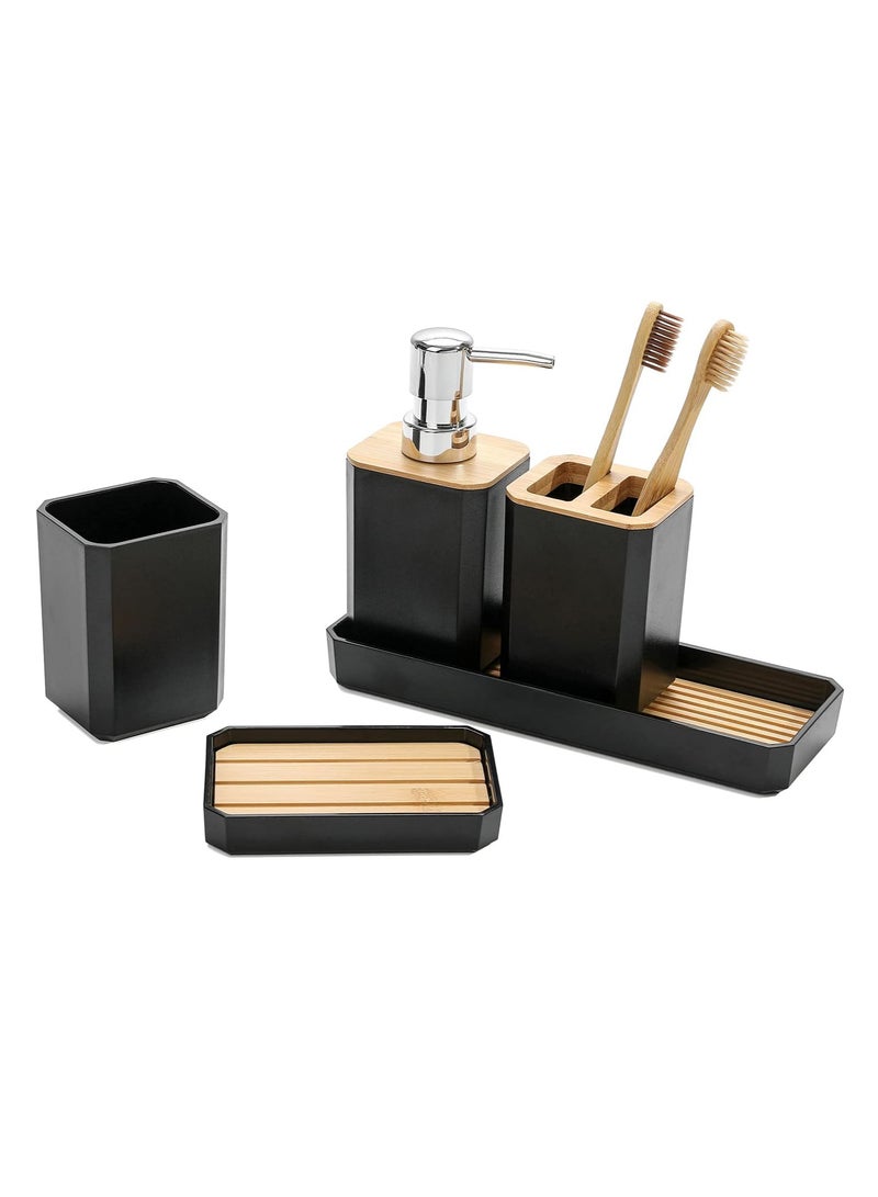 Relex Bathroom Accessories Set, 5 Pcs Bathroom Accessory Gift Set, Soap Dispenser, Soap Dish, Toothbrush Holder, Toothbrush Cup, Vanity Tray, Boho, Modern Bathroom Decor (Black) - Image 2