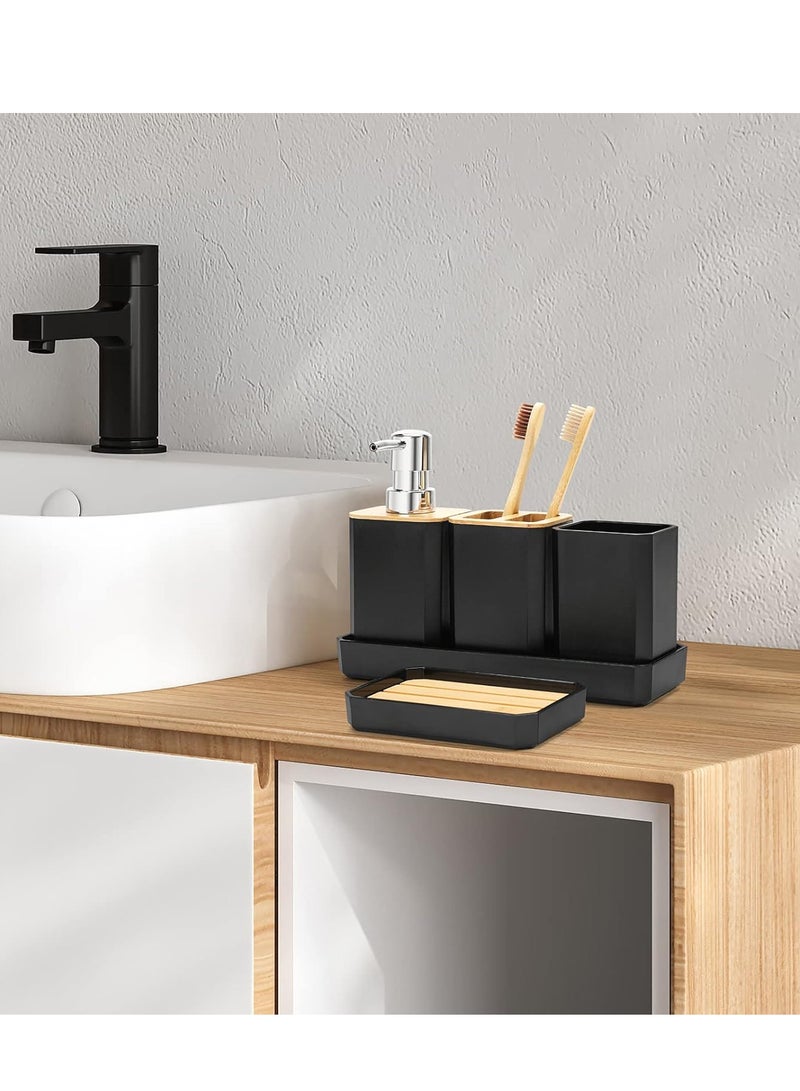 Relex Bathroom Accessories Set, 5 Pcs Bathroom Accessory Gift Set, Soap Dispenser, Soap Dish, Toothbrush Holder, Toothbrush Cup, Vanity Tray, Boho, Modern Bathroom Decor (Black) - Image 3