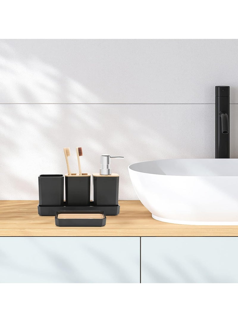Relex Bathroom Accessories Set, 5 Pcs Bathroom Accessory Gift Set, Soap Dispenser, Soap Dish, Toothbrush Holder, Toothbrush Cup, Vanity Tray, Boho, Modern Bathroom Decor (Black) - Image 4