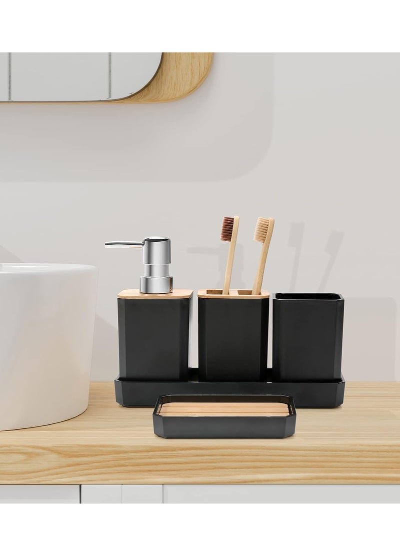 Relex Bathroom Accessories Set, 5 Pcs Bathroom Accessory Gift Set, Soap Dispenser, Soap Dish, Toothbrush Holder, Toothbrush Cup, Vanity Tray, Boho, Modern Bathroom Decor (Black) - Image 5