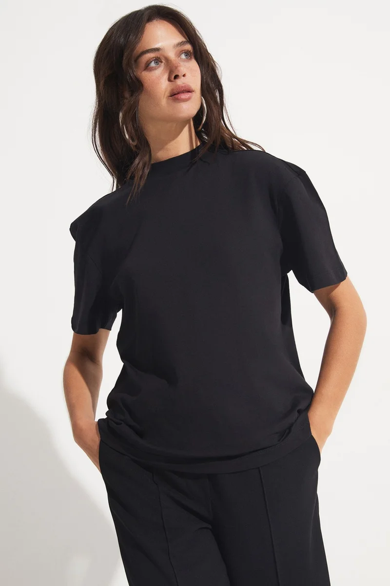 JUNE Basic Ribbed Collar T-Shirt