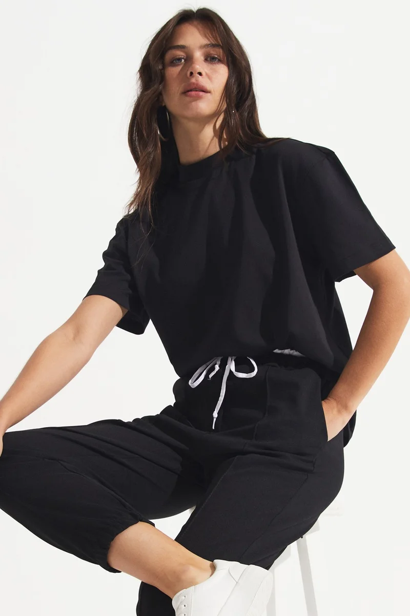 JUNE Basic Ribbed Collar T-Shirt