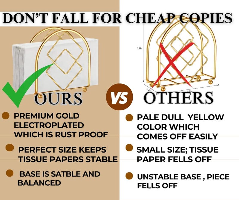 CentraLit Napkin Holder for Dining Table Dcor Freestanding Metal Paper Holder for Kitchen Countertop Heavy Duty Napkin Paper Organizer Durable Tissue Dispenser Stand for Home Restaurant Gold - Image 3