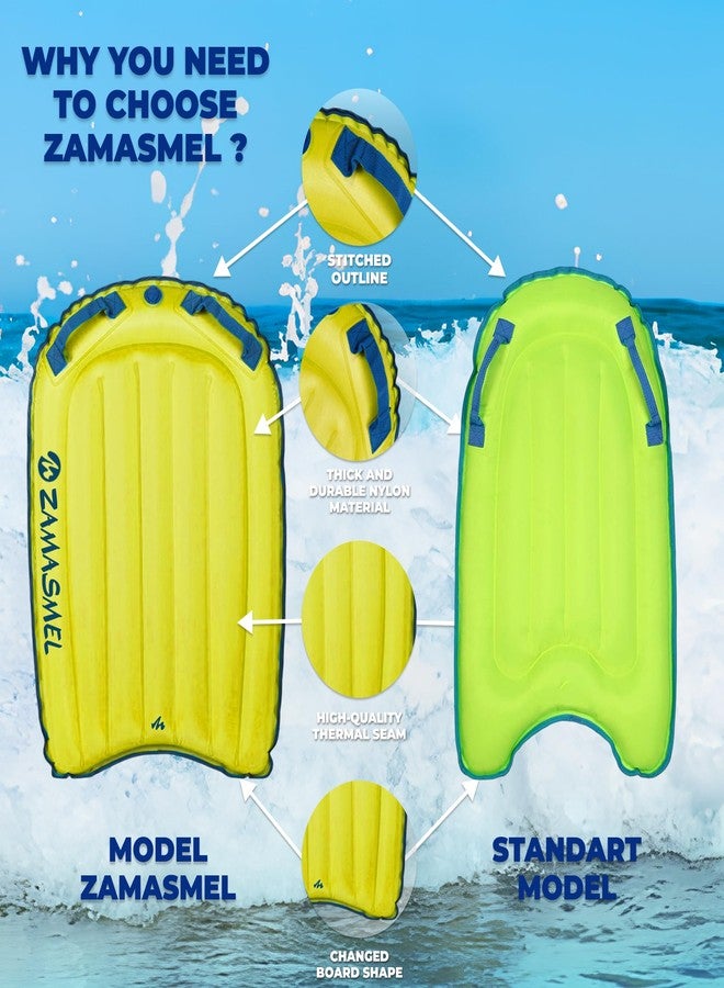ZAMASMEL Premium Inflatable Bodyboard for Adults (50-220 lbs) Heavy Duty Nylon Surf Body Board for Beach and Pool Lightweight Wave Rider for Ocean and Water Sports Durable Floating Surfboard (Yellow) - Image 3