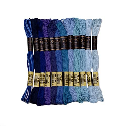 UMC STAG 12 Pieces | Premium Embroidery Thread | 100% Egyptian Cotton Premium Skeins | Cross Stitch Embroidery Floss | Oeko TEX Certified Stranded Cotton (Blue Tones) - Image 1