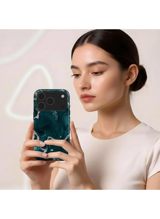 Mobcos Mobcos iPhone 17 Pro Teal Marble Mobcos iPhone 17 Pro Teal Marble Premium Case Compatible with Hybrid Dual-Layer Hard Shell + Silicone Protection - Scratch-Resistant Shockproof Mobile Cover  | Best Price UAE