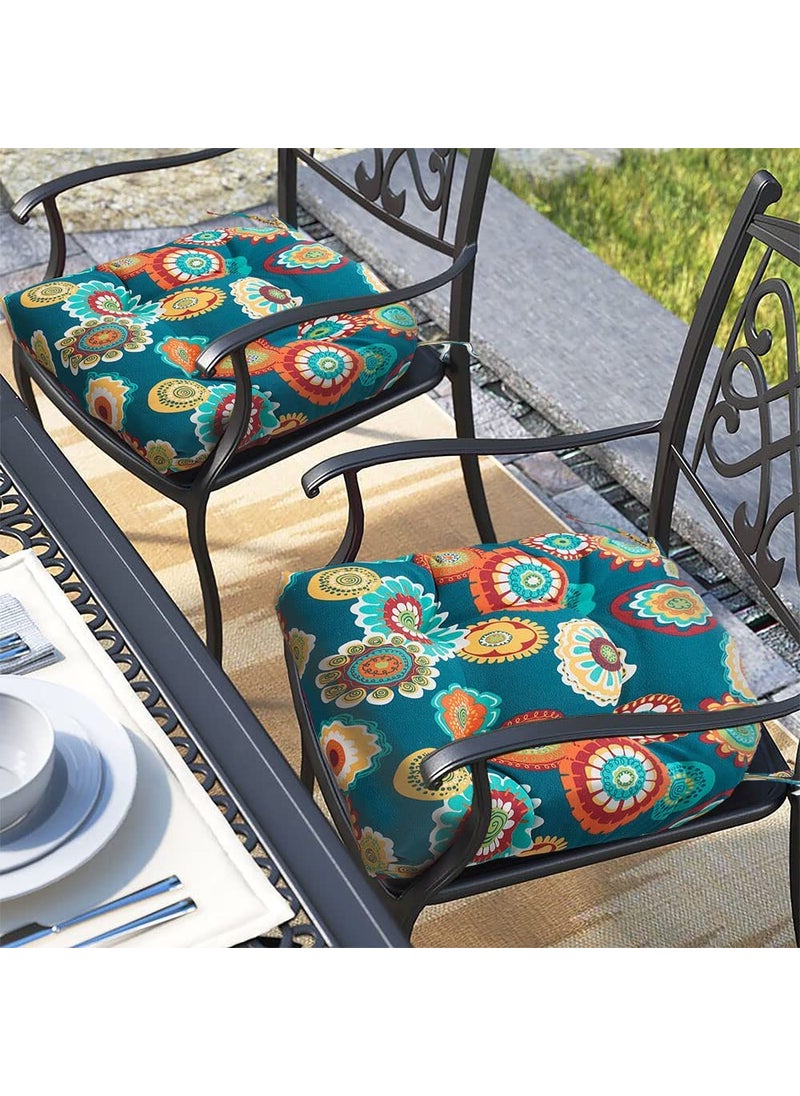 Magpie Fabrics Magpie Fabrics OutdoorIndoor Tufted Seat Cushion with Ties Set of 2 19x19 Waterproof Patio Chair Pads Tatami for Room Garden Balcony Office DecorHeronsbill Turquoise Green 