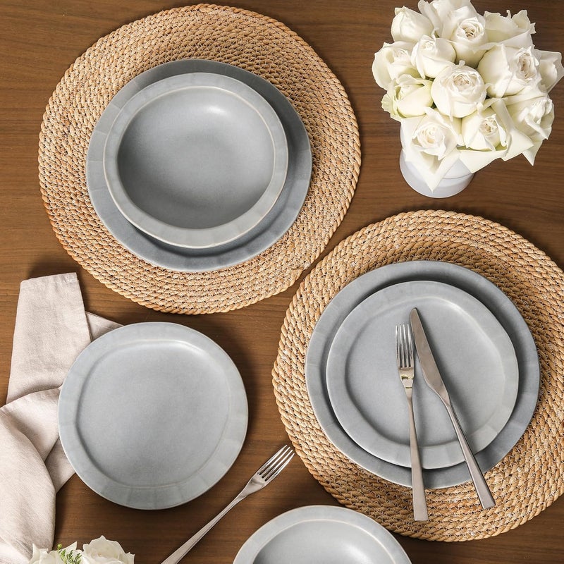 Stone Lain Oasis 12Piece Dinnerware Set Stoneware Dishwasher and Microwave Safe Plates and Bowls Set Dish Set for 4 Grey Blue - Image 3